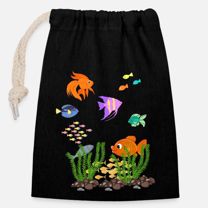 aquarium - Closable cotton gift bag (14x20cm) - black