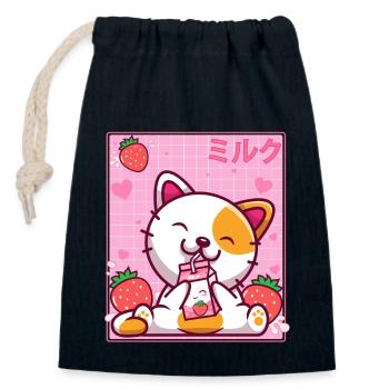 Kawaii Kätzchen Nette Katze Erdbeermilch Shake - Verschließbarer Geschenkbeutel aus Baumwolle (14x20cm) - Navy - Vorne