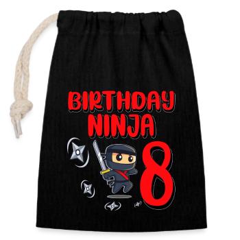 Birthday Ninja 8 Years Old Bday Party Gift Ninja - Verschließbarer Geschenkbeutel aus Baumwolle (14x20cm) - Schwarz - Vorne