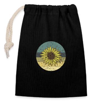 Tournesol Rétro - Sac cadeau en coton avec cordon (14 x 20 cm) - noir - Devant