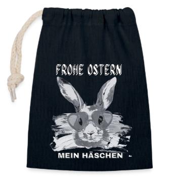 Frohe Ostern Mein Haeschen mit Brille schwarz/weiß - Verschließbarer Geschenkbeutel aus Baumwolle (14x20cm) - Navy - Vorne