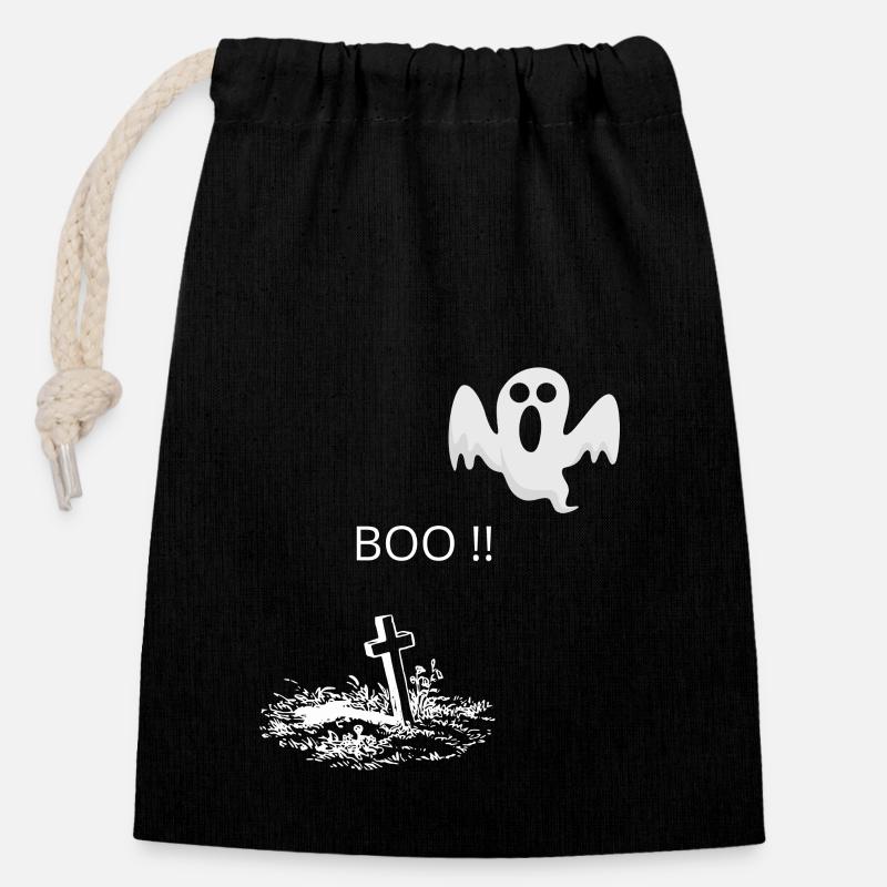 BOO! - Closable cotton gift bag (14x20cm) - black