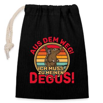 Degu Haustier Nagetier Tier Tierfreund Spruch - Verschließbarer Geschenkbeutel aus Baumwolle (14x20cm) - Schwarz - Vorne