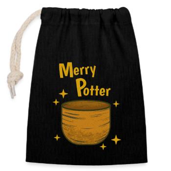 Happy Funny Pottery Hobby - Closable cotton gift bag (14x20cm) - black - Front