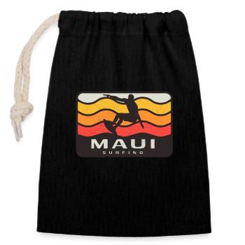 Maui Surfing Retro Vintage Wave Surfer - Sac cadeau en coton avec cordon (14 x 20 cm) - noir - Devant