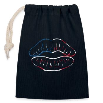 Vintage amerikanische Flagge Lippen 4. Juli - Verschließbarer Geschenkbeutel aus Baumwolle (14x20cm) - Navy - Vorne
