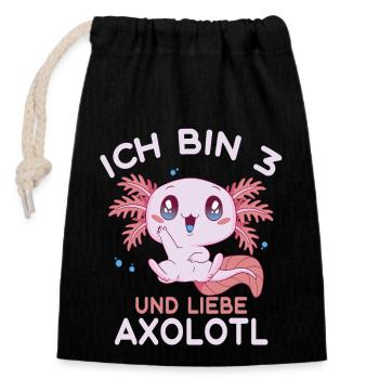 3. Geburtstag Süßes Axolotl 3 Jahre Ich Bin 3 - Verschließbarer Geschenkbeutel aus Baumwolle (14x20cm) - Schwarz - Vorne