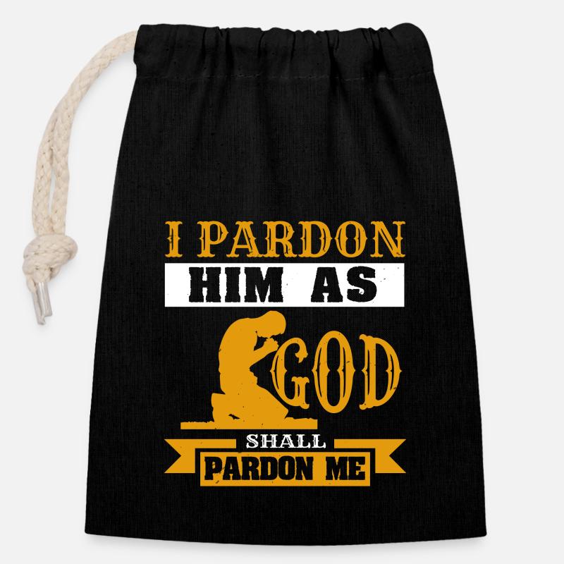 JE LUI PARDONNE COMME DIEU - Sac cadeau en coton avec cordon (14 x 20 cm) - noir