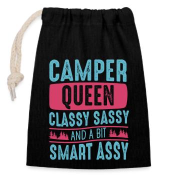 Camper Queen Classy Frech Und ein bisschen Smart Assy - Verschließbarer Geschenkbeutel aus Baumwolle (14x20cm) - Schwarz - Vorne