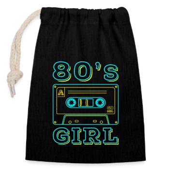 80s Girl Retro Karneval 80er Mottoparty Geschenk - Verschließbarer Geschenkbeutel aus Baumwolle (14x20cm) - Schwarz - Vorne