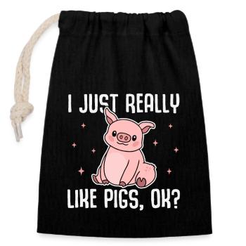 I Just Really Like Pigs, OK? Lustig Schwein Ferkel - Verschließbarer Geschenkbeutel aus Baumwolle (14x20cm) - Schwarz - Vorne