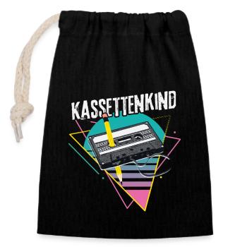 Kassettenkind 80er Jahre Musik Kassette Mixtape - Verschließbarer Geschenkbeutel aus Baumwolle (14x20cm) - Schwarz - Vorne