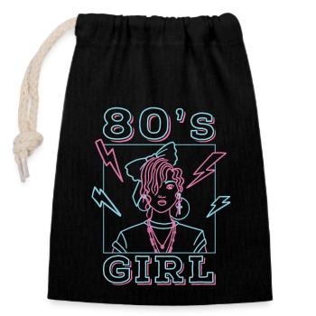 80s Girl Retro Karneval 80er Mottoparty Geschenk - Verschließbarer Geschenkbeutel aus Baumwolle (14x20cm) - Schwarz - Vorne