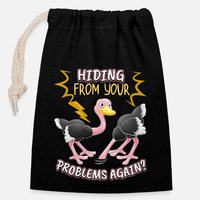 Funny Bouquet Bird-Strauss Comic Problem Solution - Sac cadeau en coton avec cordon (14 x 20 cm) - noir