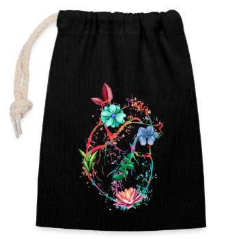 Cœur anatomique et fleurs - Sac cadeau en coton avec cordon (14 x 20 cm) - noir - Devant
