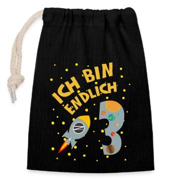 Endlich 3 Jahre Rakete Junge 3. Geburtstag Idee - Verschließbarer Geschenkbeutel aus Baumwolle (14x20cm) - Schwarz - Vorne
