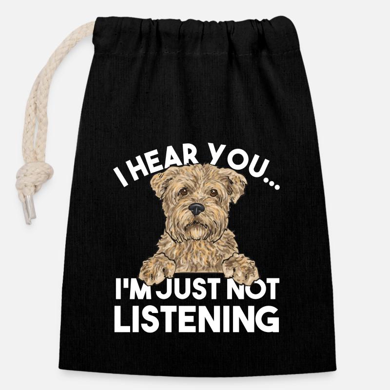 Cairn Terrier Chien - Sac cadeau en coton avec cordon (14 x 20 cm) - noir