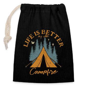 La vie est meilleure au camping vintage feu de camp - Sac cadeau en coton avec cordon (14 x 20 cm) - noir - Devant