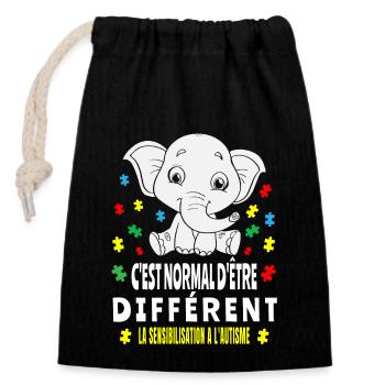 C"est normal d être différent autism enfant autist - Sac cadeau en coton avec cordon (14 x 20 cm) - noir - Devant