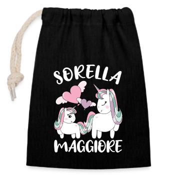 Sorella Maggiore Unicorno Annuncio Gravidanza - Verschließbarer Geschenkbeutel aus Baumwolle (14x20cm) - Schwarz - Vorne