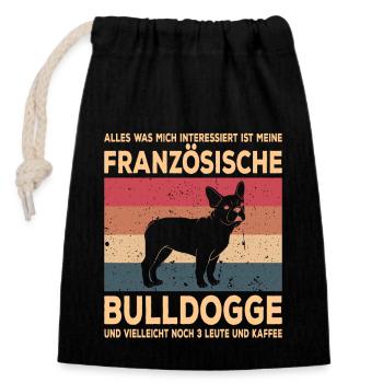 Französische Bulldogge French Bulldog Frenchie - Verschließbarer Geschenkbeutel aus Baumwolle (14x20cm) - Schwarz - Vorne
