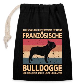 Französische Bulldogge French Bulldog Frenchie - Verschließbarer Geschenkbeutel aus Baumwolle (14x20cm) - Schwarz - Vorne