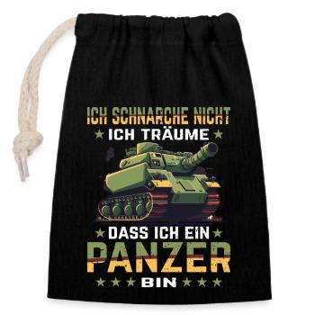 Ich Schnarche Nicht Ich Träume Dass Ich Ein Panzer - Verschließbarer Geschenkbeutel aus Baumwolle (14x20cm) - Schwarz - Vorne