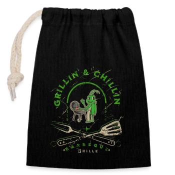 Barbecue amusant au Bratort Barbecue - Sac cadeau en coton avec cordon (14 x 20 cm) - noir - Devant