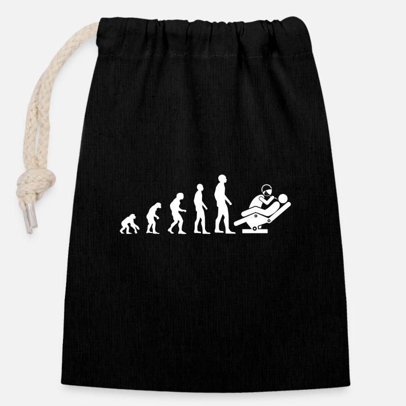 Evolution Zahnarzt Mann Humor Geschenkidee Zähne - Verschließbarer Geschenkbeutel aus Baumwolle (14x20cm) - Schwarz