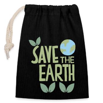 Save the Earth, Conception peinte à la main, Protection de l’environnement - Sac cadeau en coton avec cordon (14 x 20 cm) - noir - Devant