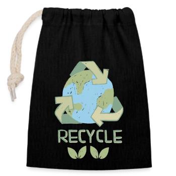 Recyclage Recyclage Conception peinte à la main Protection de l’environnement - Sac cadeau en coton avec cordon (14 x 20 cm) - noir - Devant