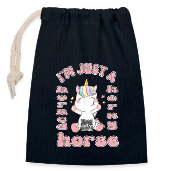 Ich bin nur ein gehörntes geiles Pferd Einhorn - Verschließbarer Geschenkbeutel aus Baumwolle (14x20cm) - Navy - Vorne