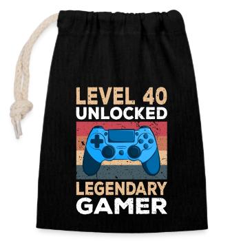 Level 40 Unlocked 40. Geburtstag Gamer - Verschließbarer Geschenkbeutel aus Baumwolle (14x20cm) - Schwarz - Vorne