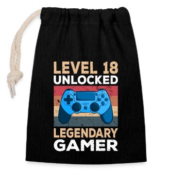 Level 18 Unlocked 18th Birthday Gamer - Closable cotton gift bag (14x20cm) - black - Front