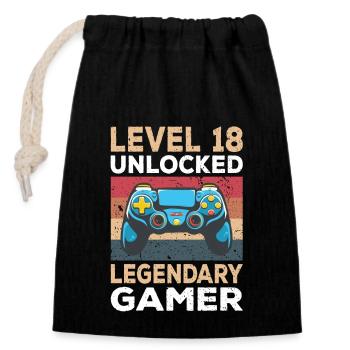 Level 18 Unlocked 18th Birthday Gamer - Closable cotton gift bag (14x20cm) - black - Front