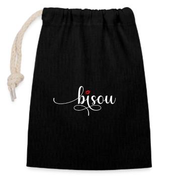 Bisous Kuss Trendy Chic Relax Angesagt Statement - Verschließbarer Geschenkbeutel aus Baumwolle (14x20cm) - Schwarz - Vorne