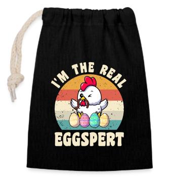 Eggspert Ostern Osterfest Ostereier Osterhuhn - Verschließbarer Geschenkbeutel aus Baumwolle (14x20cm) - Schwarz - Vorne