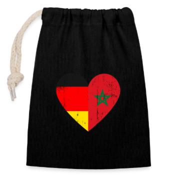 Deutsche Und Marokkanische Flagge Herz Marokkaner - Verschließbarer Geschenkbeutel aus Baumwolle (14x20cm) - Schwarz - Vorne