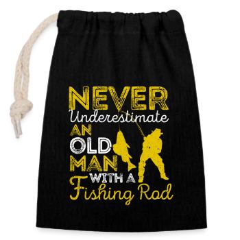 Ne sous-estimez jamais un vieil homme - Sac cadeau en coton avec cordon (14 x 20 cm) - noir - Devant