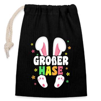 Großer Hase Ostern Osterhase Hasenohren - Verschließbarer Geschenkbeutel aus Baumwolle (14x20cm) - Schwarz - Vorne