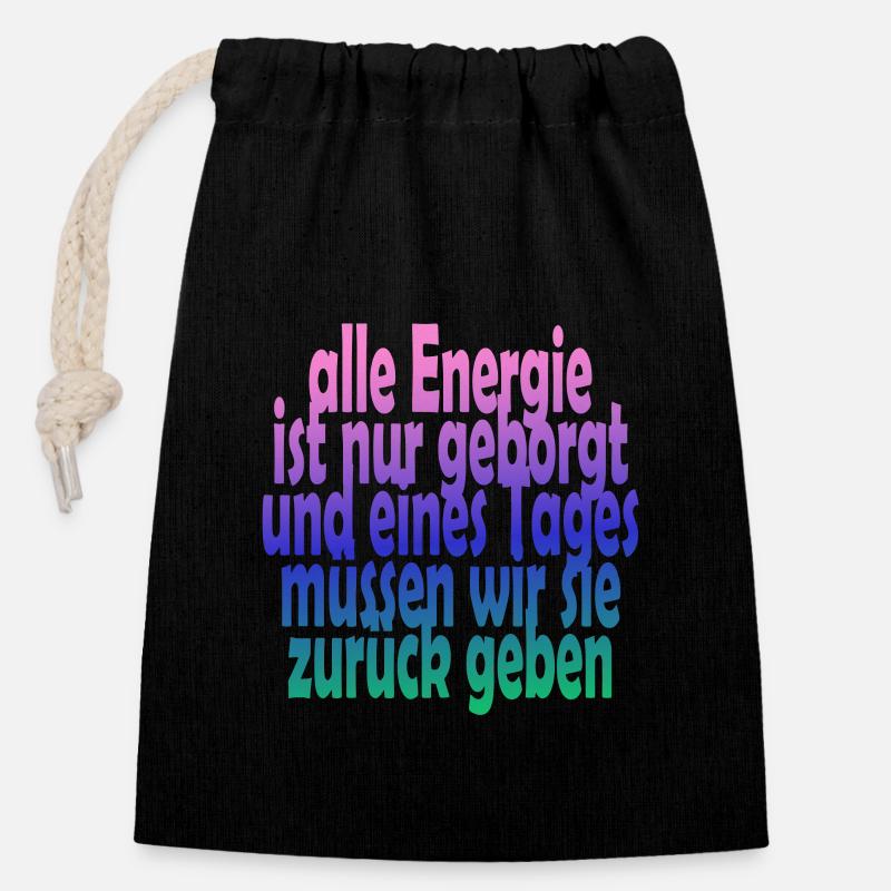 EYWA Energie Spruch - Verschließbarer Geschenkbeutel aus Baumwolle (14x20cm) - Schwarz