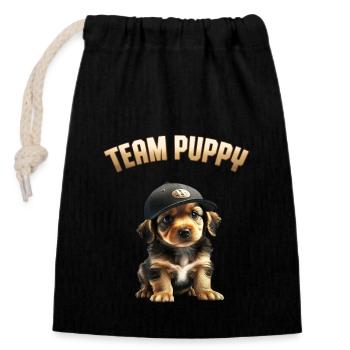 Team Welpe Süßer Kleiner Hund Hundeliebhaber - Verschließbarer Geschenkbeutel aus Baumwolle (14x20cm) - Schwarz - Vorne