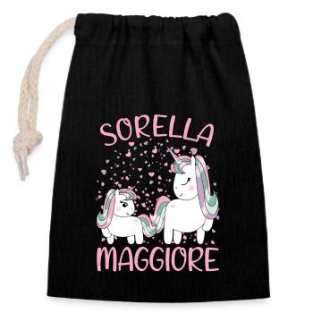 Sorella Maggiore Unicorno Annuncio Gravidanza - Verschließbarer Geschenkbeutel aus Baumwolle (14x20cm) - Schwarz - Vorne