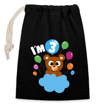 Birthday Teddy Bear 3 Years Old Bday Party Gift - Closable cotton gift bag (14x20cm) - black - Front