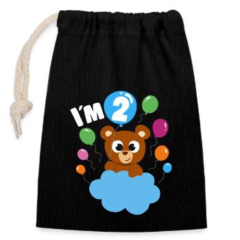 Anniversaire Teddy Bear 2 ans Bday Party Cadeau - Sac cadeau en coton avec cordon (14 x 20 cm) - noir - Devant