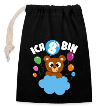 Teddybär Geburtstagshirt 8 Jahre Mädchen Geschenk - Verschließbarer Geschenkbeutel aus Baumwolle (14x20cm) - Schwarz - Vorne