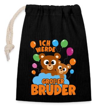 Grosser Bruder Teddybär Ich Werde Großer Bruder - Verschließbarer Geschenkbeutel aus Baumwolle (14x20cm) - Schwarz - Vorne