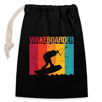 Retro Water Sports Wakeboard Wakeboarding Lovers - Closable cotton gift bag (14x20cm) - black - Front