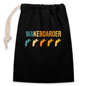 Retro Water Sports Wakeboard Wakeboarding Lovers - Closable cotton gift bag (14x20cm) - black - Front
