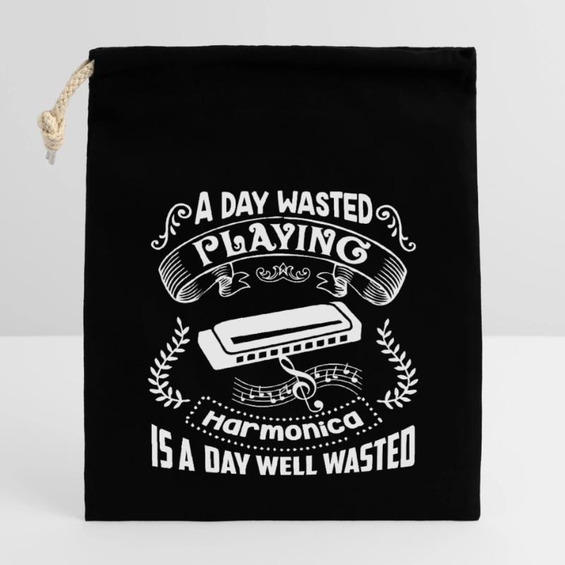 Harmonica A Day Playing Harmonica Closable cotton gift bag (14x20cm)